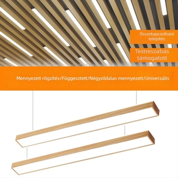 Fa textúrás irodai lineáris LED lámpa - fa mintás, függő LED csík, hosszú 118×18×4 cm, 28 LED, 4000 lm, 6000K/4000K, IP42, PF 0,7, 20 000 h, 3 éves garancia