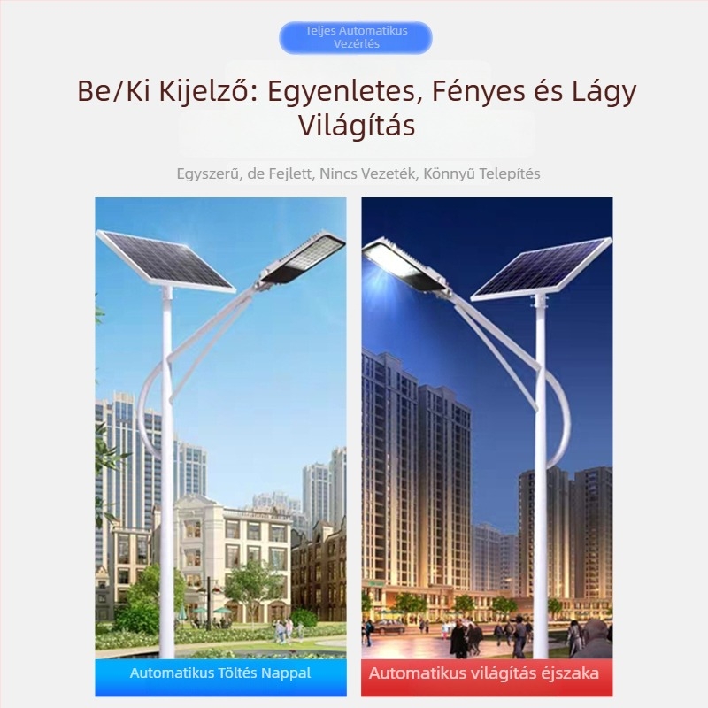 Napelemes utcai lámpa kültéri használatra, 6,5 m magas oszloppal, teljes készlet, nagy teljesítmény, rendkívül fényes kertvilágítás.