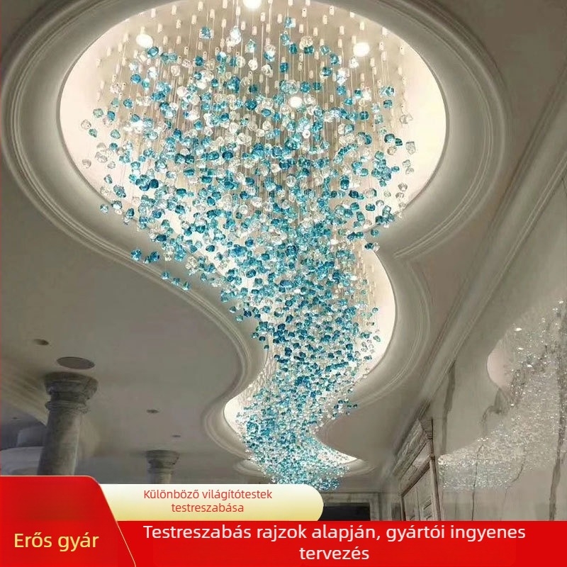 Nem szabványos egyedi üvegcsillár hotel-lobbyhoz és kiállítóterembe, nagy méretű LED többfejű lámpa