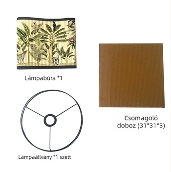 Bambusz lámpabura lámpához – nyomtatott klasszikus népi stílusú textile árnyékoló, 30x20 cm