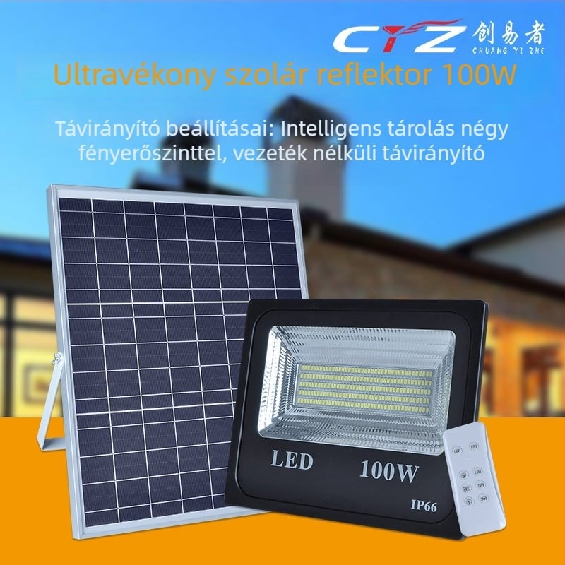 Napelemes kültéri LED utcai lámpa 100W, fehér fény IP65