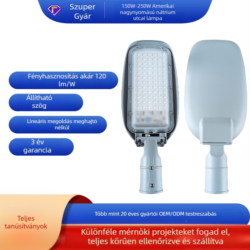 Egyedi lineáris LED utcai lámpa, 120W, magas hatásfok, öntött alumínium kivitel, IP65, állítható fénysugár