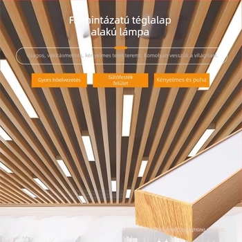 Fa textúrájú hosszú LED-függesztőlámpa irodába, edzőterembe, óvodába, bevásárlóközpontba és szupermarketbe