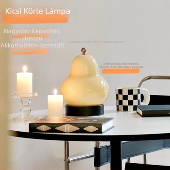 Krémszínű retro asztali lámpa hálószobába, körte alakú éjjeli lámpa