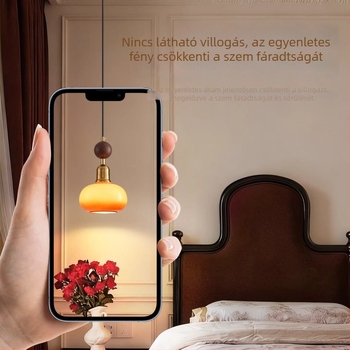 Éjszakai függőlámpa középkori hangulatban, francia retro stílus, tömör diófa színű, teljes spektrumú szemvédő LED