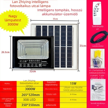 Kerti és kültéri LED napelemes reflektor, IP67, távirányító, 24 V