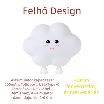Szilikon mágneses éjjeli lámpa, felhő-alakú atmoszférával, LED lámpa éjjelidhez, USB töltés