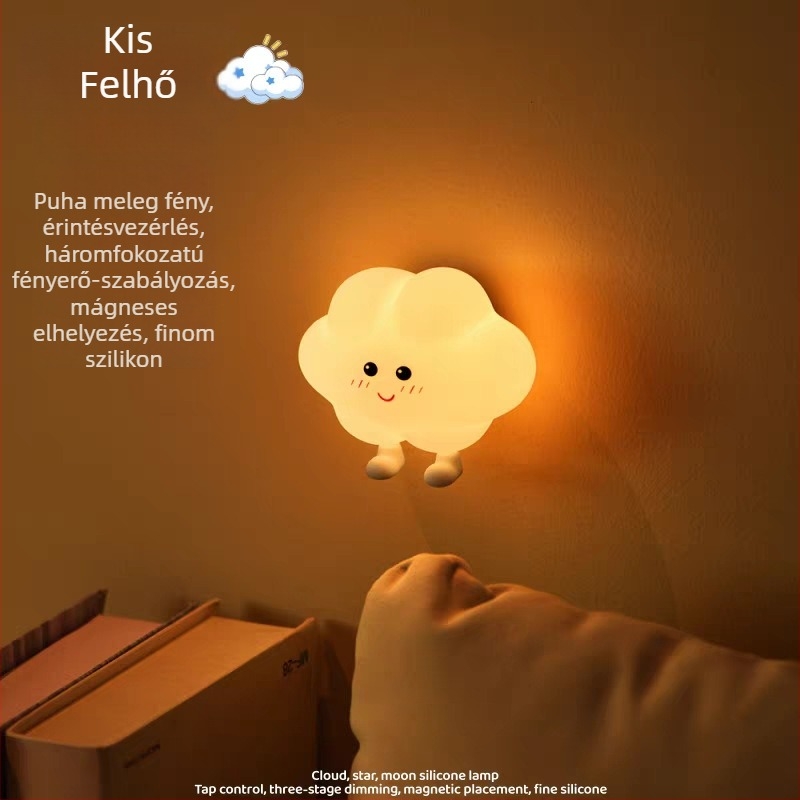 Szilikon mágneses éjjeli lámpa, felhő-alakú atmoszférával, LED lámpa éjjelidhez, USB töltés
