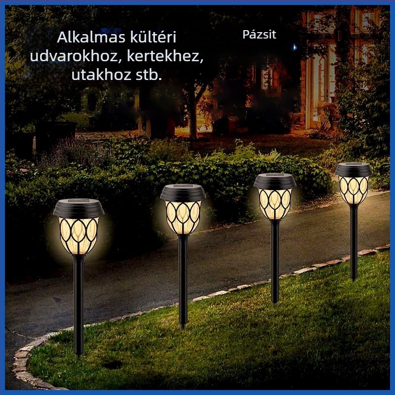 Napelemes LED díszlámpa mozgásérzékelővel, kültéri villa táj, kert, fű, járda, IP65