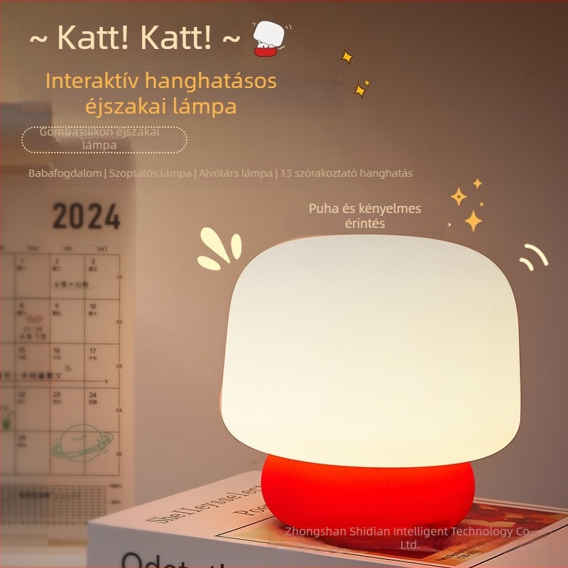 Szilikonból készült gomba alakú érintéses éjjeli lámpa, újratölthető, dekoratív LED világítás az éjjeliszekrényre