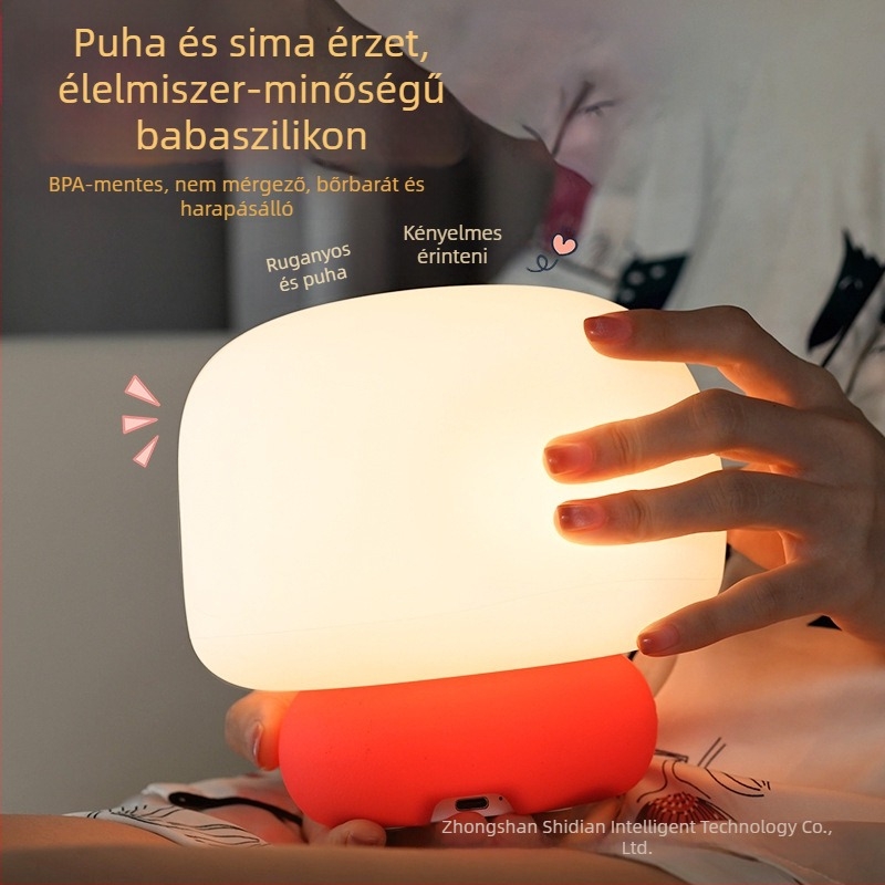 Szilikonból készült gomba alakú érintéses éjjeli lámpa, újratölthető, dekoratív LED világítás az éjjeliszekrényre
