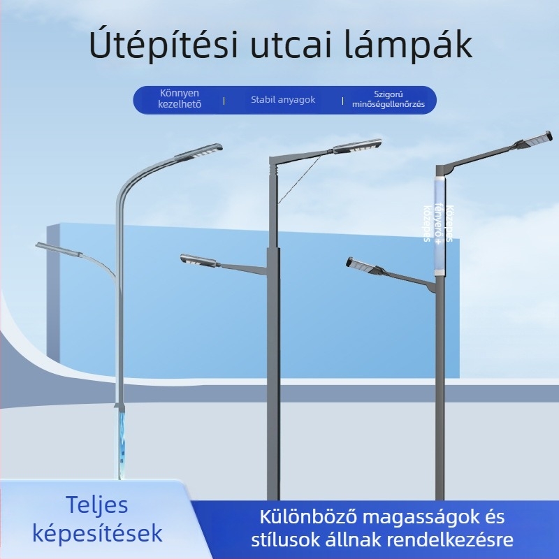 Kantiléveres utcai LED lámpaoszlop, fémszerkezet, 5/6/8 m magasság, napelemes, 220V