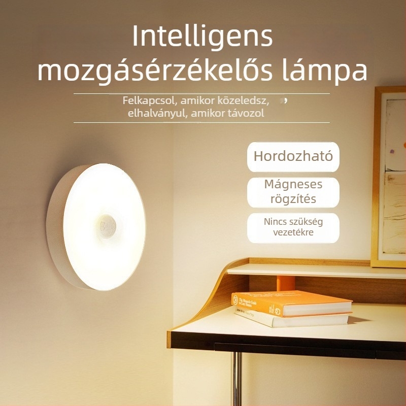 Mozgásérzékelős LED éjjeli lámpa, USB újratölthető szekrény- és garderobafény