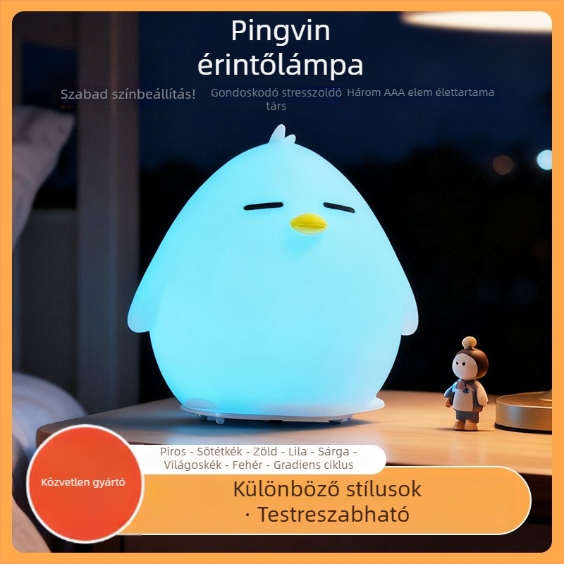 Rajzolt pingvines szenzoros éjjeli lámpa gyermekeknek, szemvédő