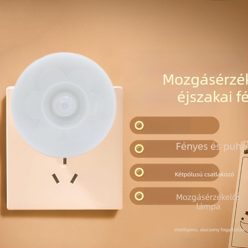Mini virág alakú dugaszolható mozgásérzékelős éjjeli lámpa folyosóhoz és Fürdőszobához