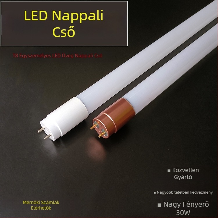 LED T8 üvegcső, 30W, fényes fehér / meleg fehér / semleges fehér, hossz: 0,6–1,2 m