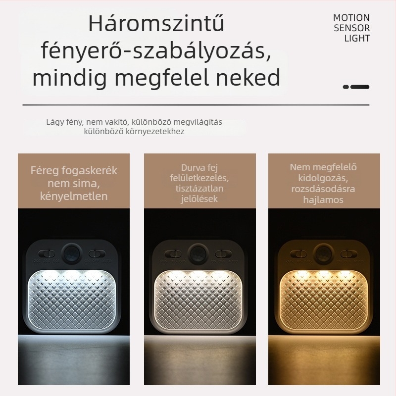 Intelligens mozgásérzékelős éjszakai lámpa USB töltéssel gardróbhoz, folyosóra, lépcsőhöz, konyhához és hálószobához; színes fény szoptatáshoz