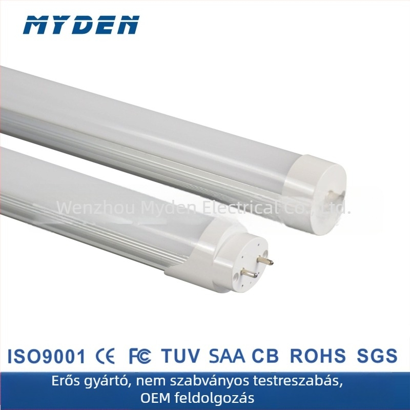 LED T8 fénycső, 2,4 m hosszú, fél alumínium, fél műanyag burkolat, nagy fényáram, széles feszültségtartomány, USA szabvány, FA8
