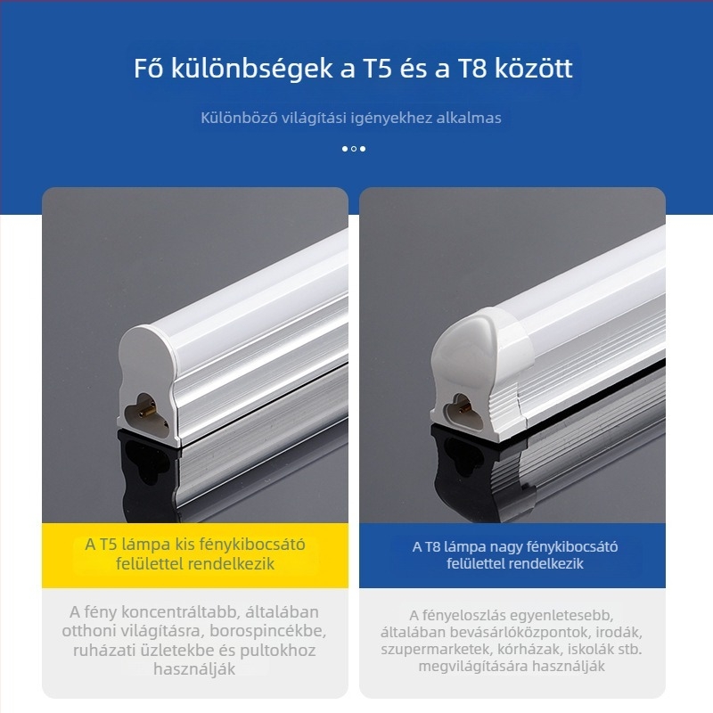 T5 LED cső, integrált otthoni világítás, 1,2 m, teljes készlet tartóval, meleg fény