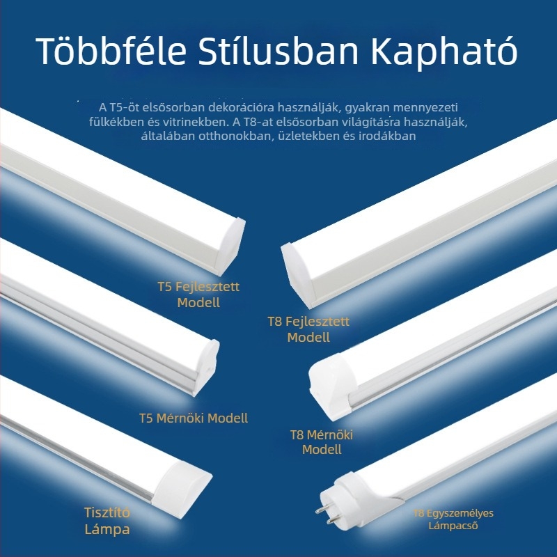 T5 LED cső, integrált otthoni világítás, 1,2 m, teljes készlet tartóval, meleg fény