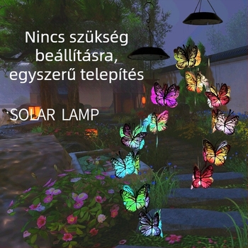 Napelemes harangfények színes pillangókkal, kültéri függő kertvilágítás, IP65, 18 pillangó