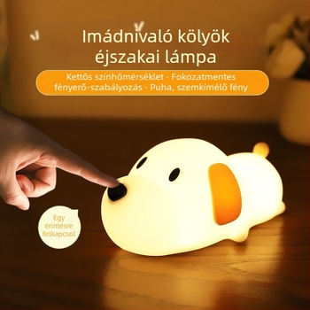 Kiskutya alakú éjszakai fény, lágy fénnyel, újratölthető LED, konnektorba dugható, szilikonból, érintéses kapcsolóval