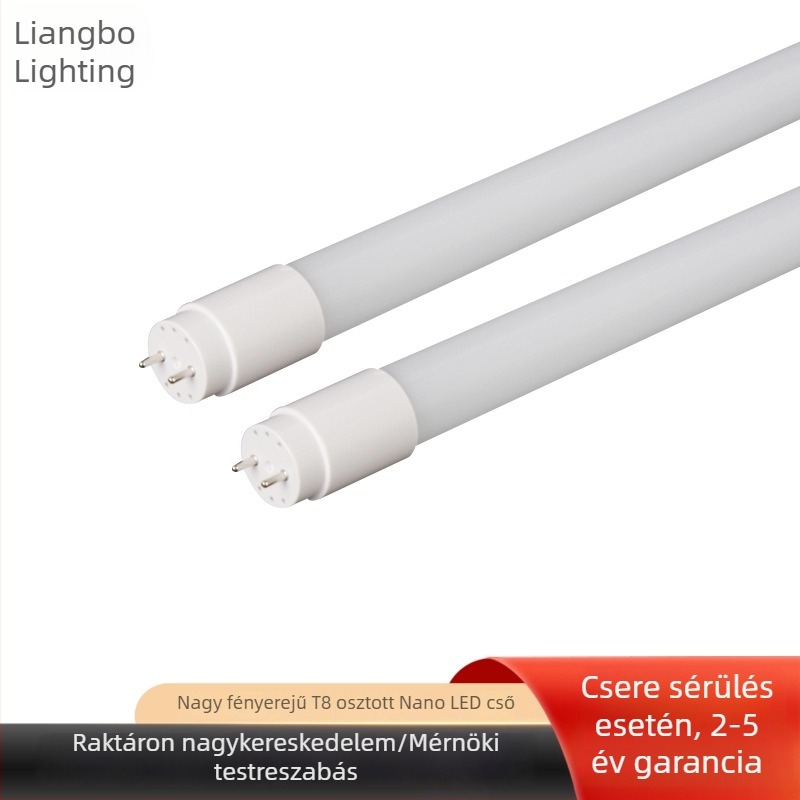 T8 teljesen műanyagból készült, osztott dizájnnal LED cső, 1,2 m, 16 W, 220 V, G13 aljzat, 96x2835 LED, 5000 lm, CRI 75, IP20, beltéri világítás