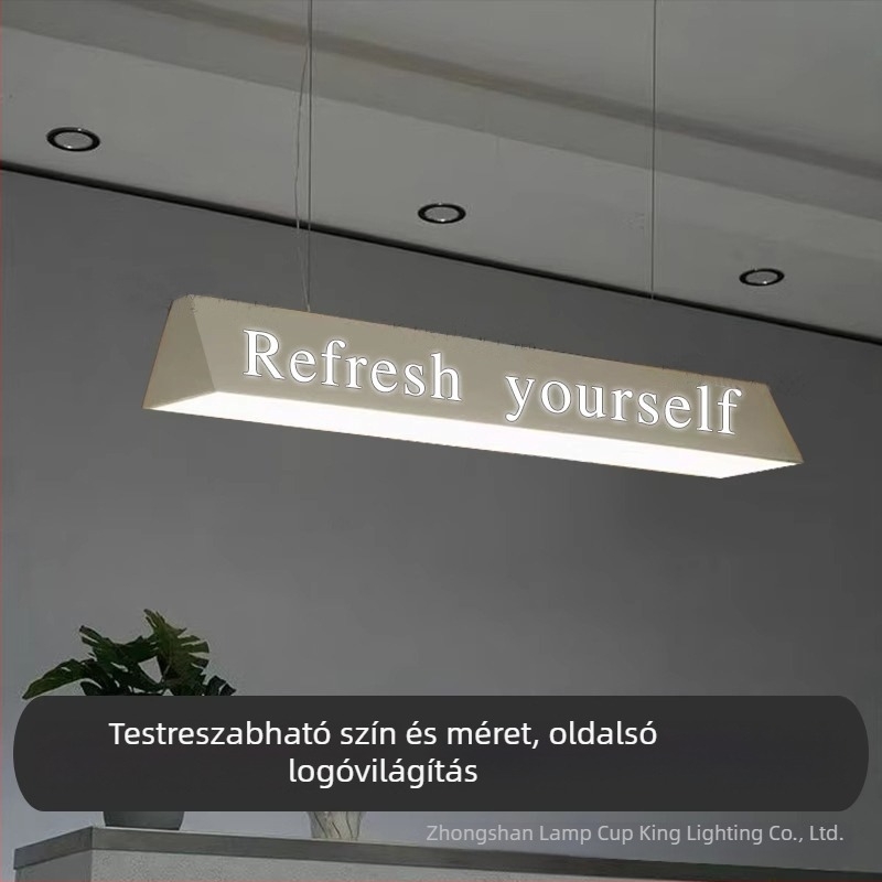 Kreatív akril hosszú csík LED függőlámpa vájott logóval, alkalmas pénztárhoz, éttermekhez, kávézókhoz, tej-tea üzletekhez és bárokhoz