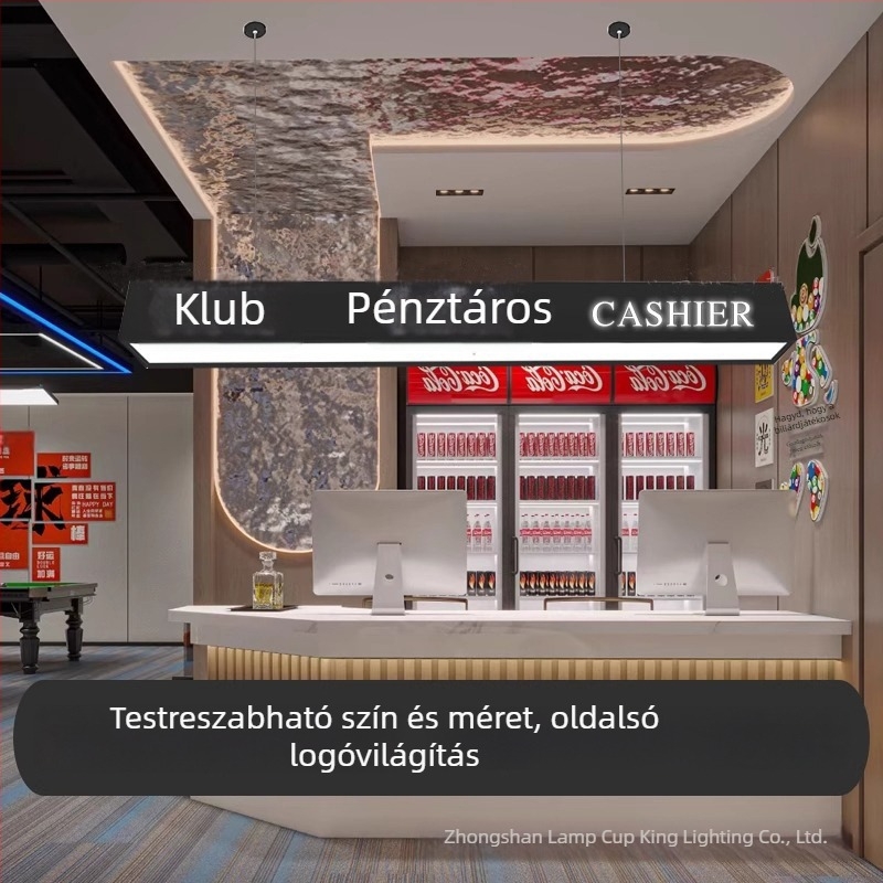Kreatív akril hosszú csík LED függőlámpa vájott logóval, alkalmas pénztárhoz, éttermekhez, kávézókhoz, tej-tea üzletekhez és bárokhoz