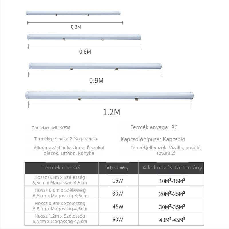 LED háromvédelmes kültéri vízálló csőlámpa, nagy fényerő, energiatakarékos integrált hűtőhely-lámpa, porálló.