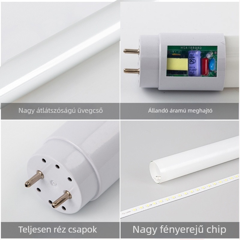 T8 LED fénycső, 9W, 0,6 m, 48x2835 SMD, 120° fényvisszaverési szög, CRI 70, G13 foglalat, üveg test