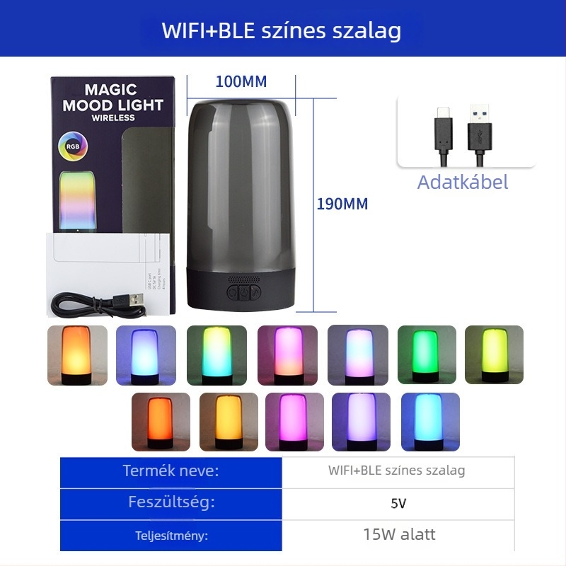 Bluetooth RGB CW éjjeli fény – kis asztali lámpa, állítható fényerő és neon hangulat
