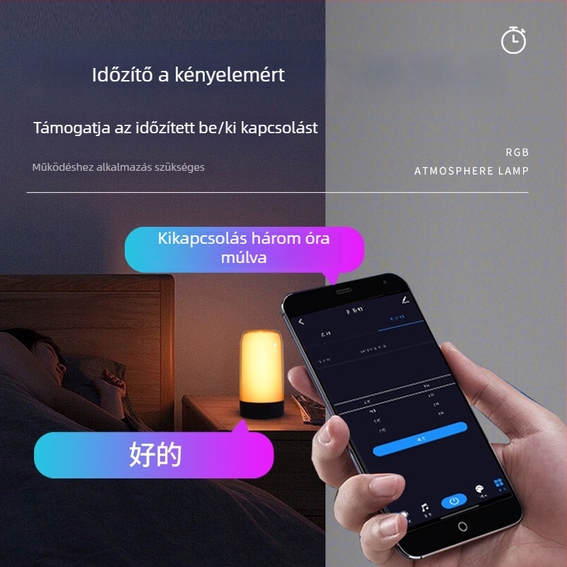 Bluetooth RGB CW éjjeli fény – kis asztali lámpa, állítható fényerő és neon hangulat