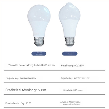 Infravörös mozgásérzékelős LED izzó, energiatakarékos, rendkívül fényes, E27 foglalat, folyosóra