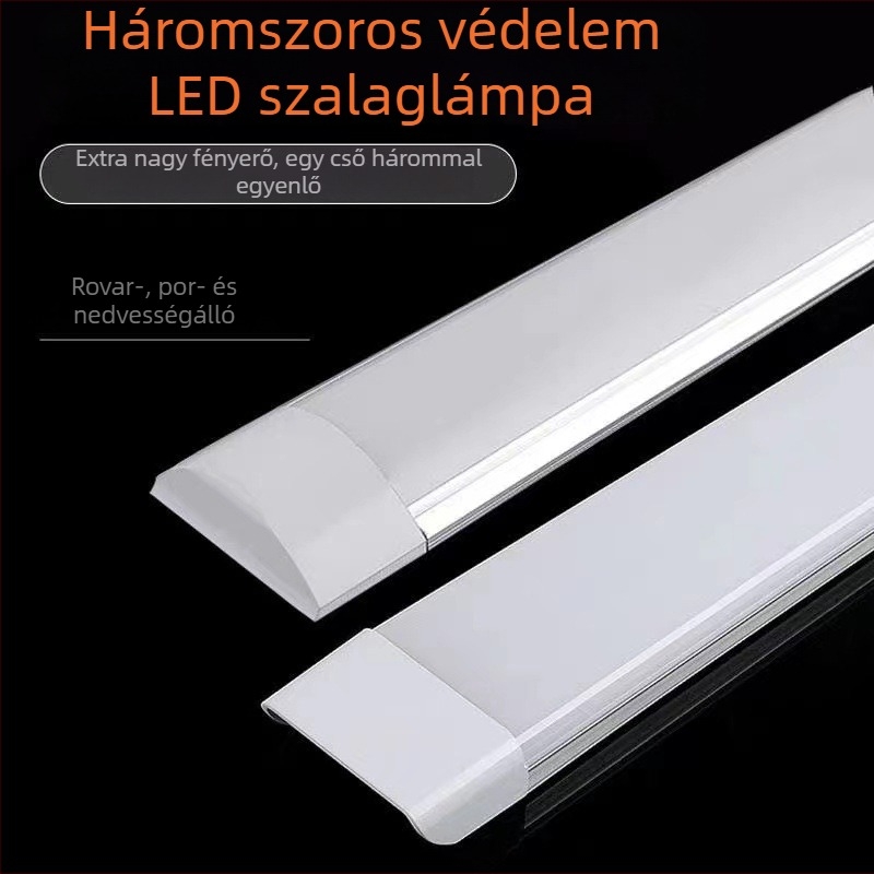 LED hosszú szalaglámpa, ultra‑fényes, energiatakarékos nappali világítás, integrált szalagos irodai lámpa otthonra, háromvédelmes tisztító lámpa