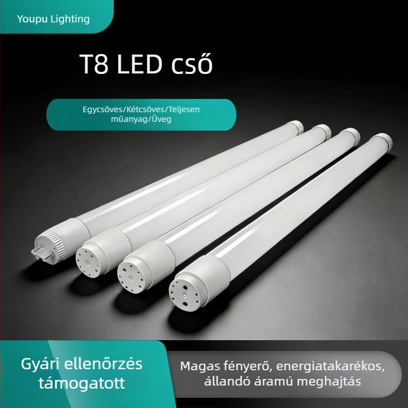 T8 integrált LED-cső, 1,2 m, egy- vagy kétoldali véggel, 9W, energiatakarékos nappali fény, hosszú LED-cső