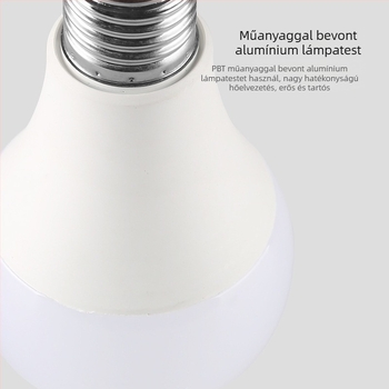 Szuper fényes LED izzó, fehér és meleg fehér fény, E27-es csavaros foglalat, műanyag-alumínium ház, otthoni energiatakarékos izzó.