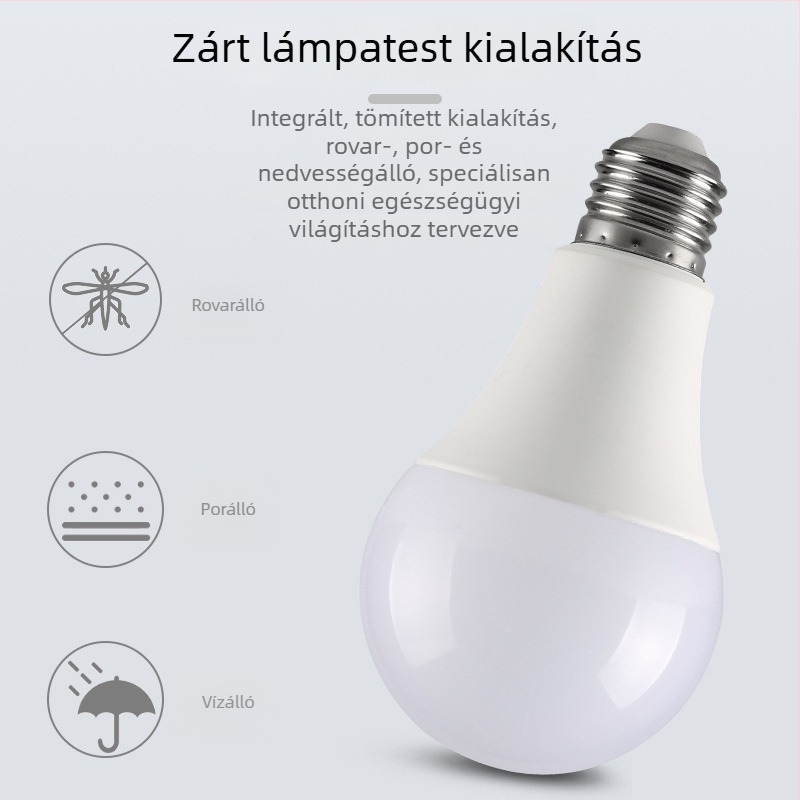 Szuper fényes LED izzó, fehér és meleg fehér fény, E27-es csavaros foglalat, műanyag-alumínium ház, otthoni energiatakarékos izzó.