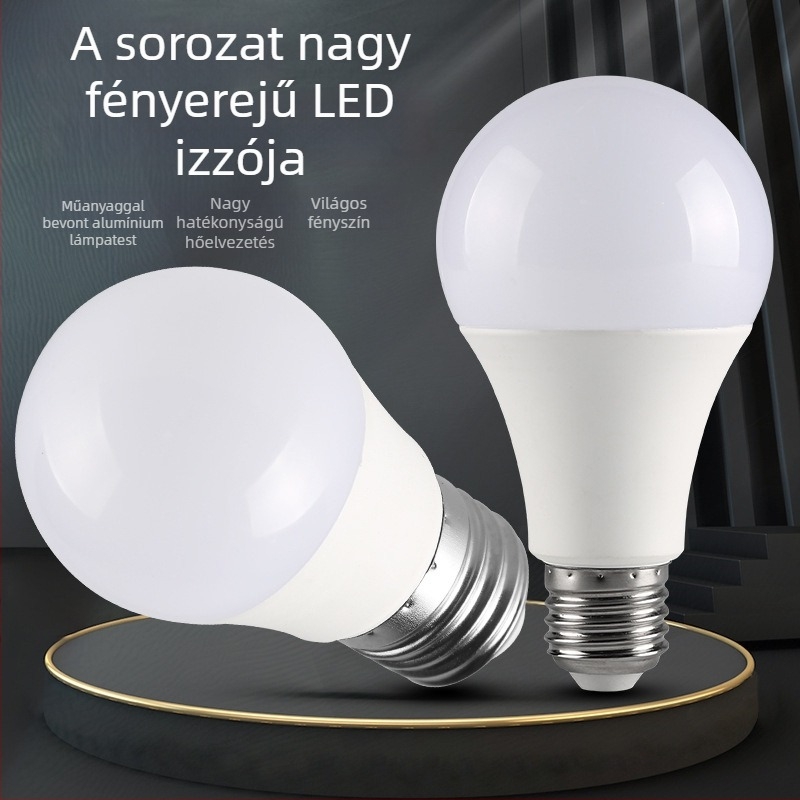 Szuper fényes LED izzó, fehér és meleg fehér fény, E27-es csavaros foglalat, műanyag-alumínium ház, otthoni energiatakarékos izzó.