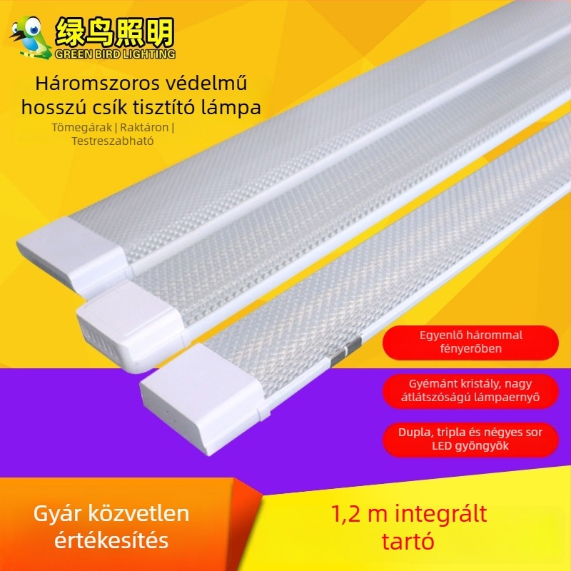 Lingjing modellű LED tisztító lámpa integrált tartóval, 1,2 m hosszú, T8 fénycső