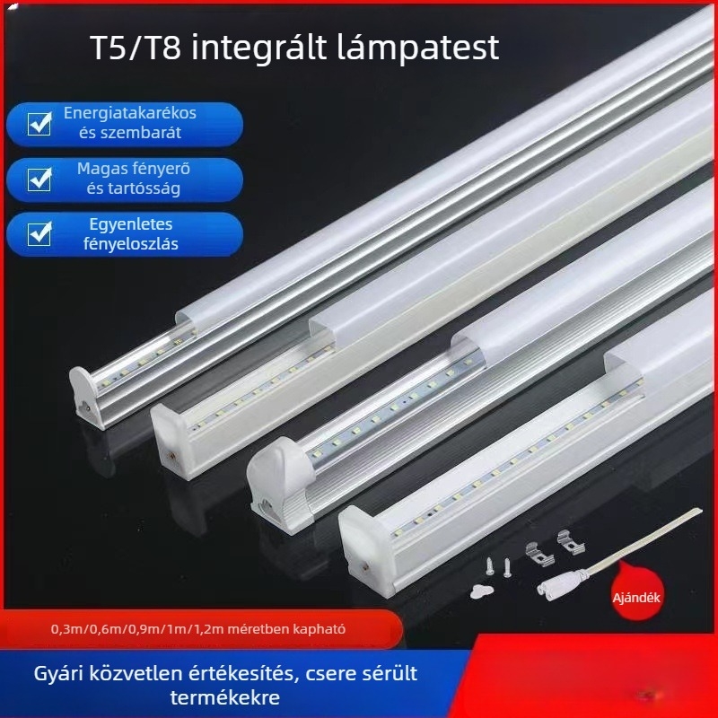 Beépített LED T5/T8 cső, szélesfeszültségű 85–110V, 180° fénysugár, 96 LED 2835, 23 lm LED‑enként