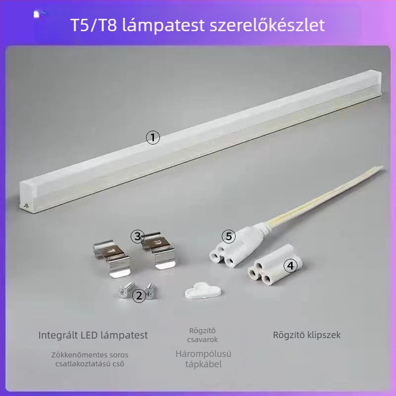 Beépített LED T5/T8 cső, szélesfeszültségű 85–110V, 180° fénysugár, 96 LED 2835, 23 lm LED‑enként