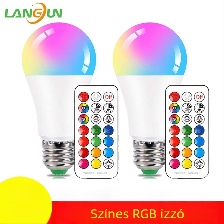 LED RGB környezeti lámpa A60, műanyag bevonatú alumíniumtest, távirányítós, E27 alap, dimmelhető