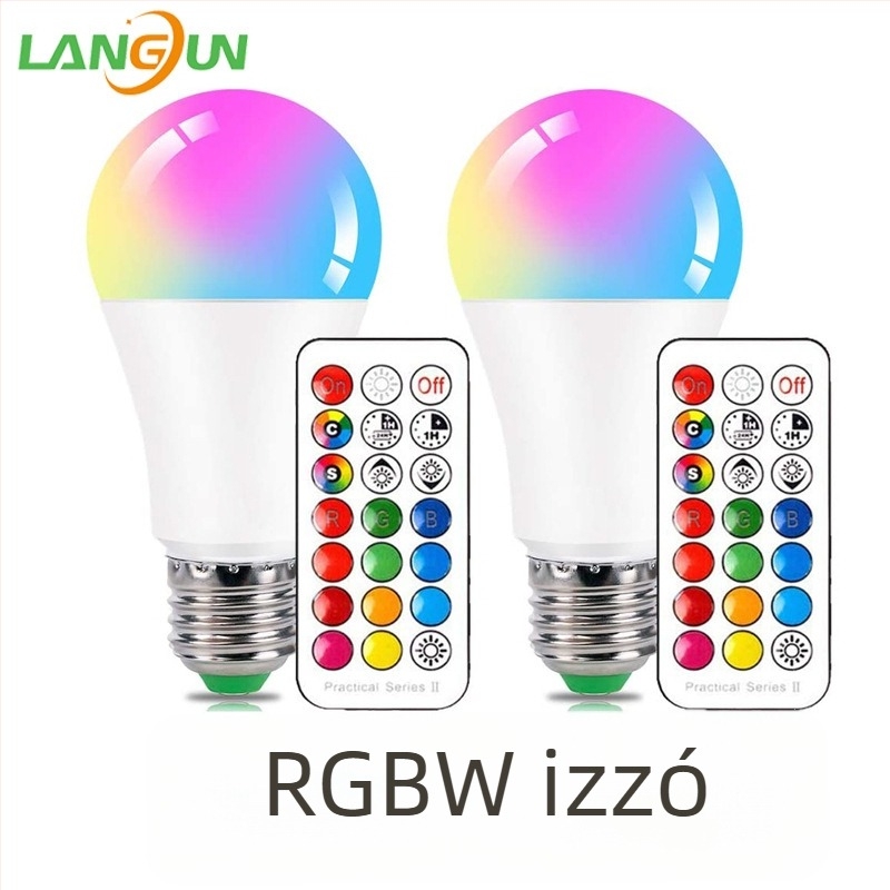 LED RGB környezeti lámpa A60, műanyag bevonatú alumíniumtest, távirányítós, E27 alap, dimmelhető