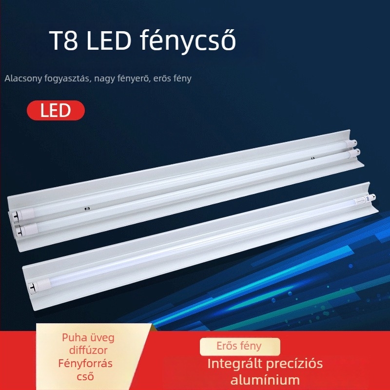 LED fluoreszcens lámpa állvánnyal és kupakkal, dupla cső, T8, vészvilágítás