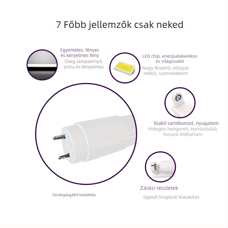 LED T8 üvegcső, nagy fényerő, 1,2 m hosszú, G13 foglalat
