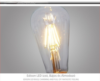 LED szálas gyertyaizzó, E14/E27 foglalat, retro üveg Edison stílusú