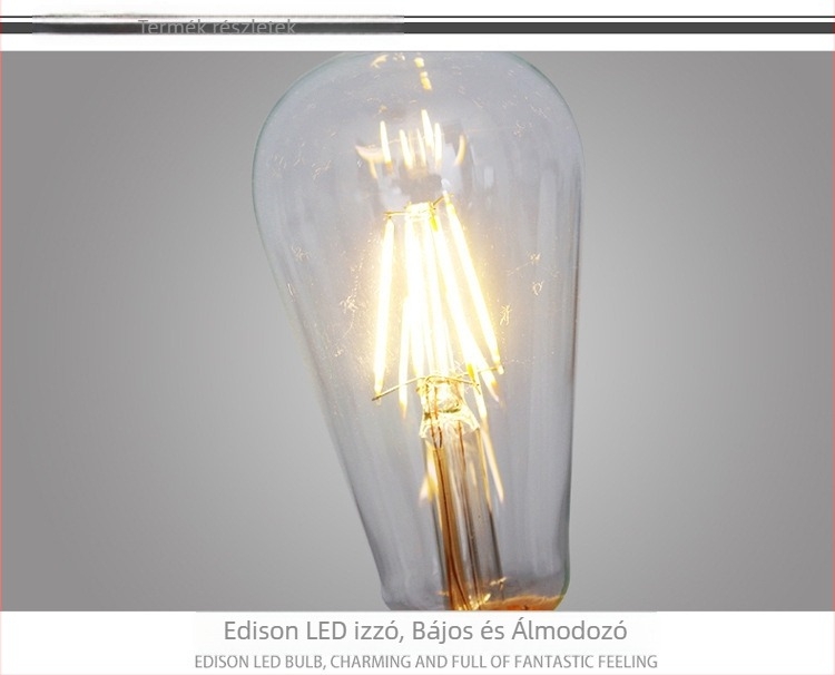 LED szálas gyertyaizzó, E14/E27 foglalat, retro üveg Edison stílusú
