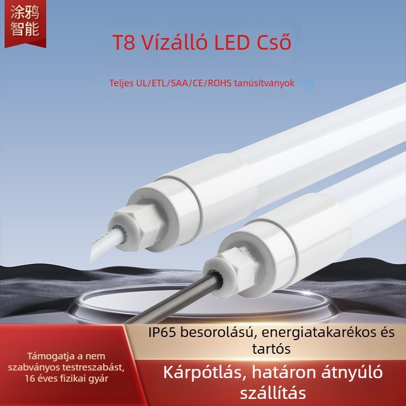LED T8 vízálló LED-lámpa IP65 Tri-Proof, 1.2 m, 18W, műhelyhez, hűtőtároláshoz és kültéri reklámvilágításhoz