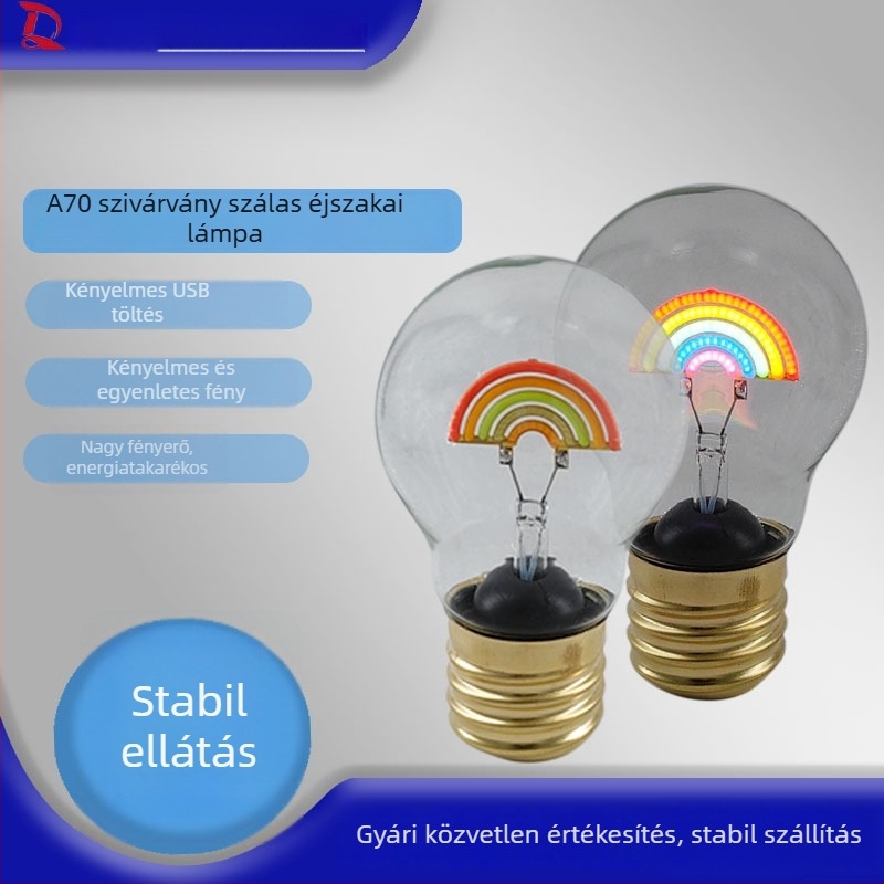 USB-töltésű LED szivárványlámpa A70 filament lámpa – művészi mintázat